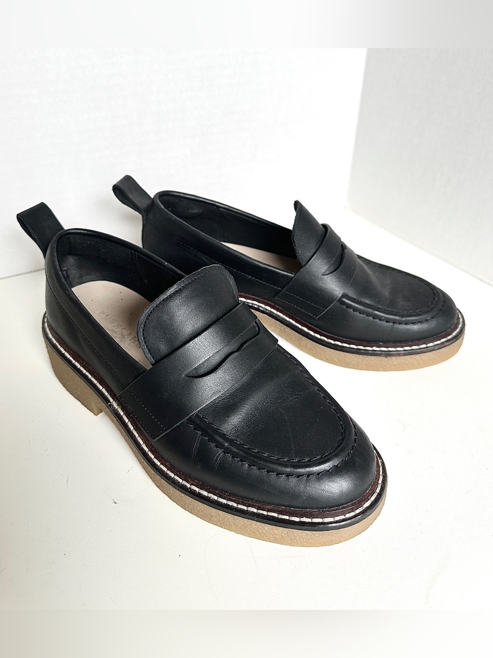 Everlane Leather Platform Penny Loafers – Black | Gum Sole | Size 6